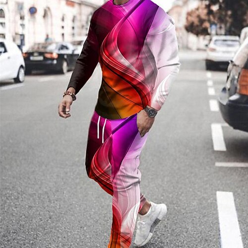

Men's Tracksuit Hoodies Set Graphic Patterned Gradient 2 Piece Print Sports Outdoor Casual Sports 3D Print Sportswear Basic Essential Hoodies Sweatshirts Blue Gray Red