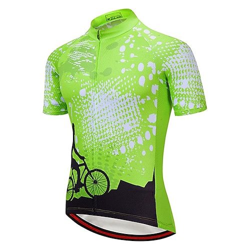 

21Grams Men's Cycling Jersey Short Sleeve Bike Top with 3 Rear Pockets Mountain Bike MTB Road Bike Cycling Breathable Quick Dry Moisture Wicking Reflective Strips Green Graphic Polyester Spandex