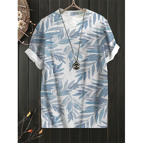

Women's Plus Size Tops T shirt Tee Leaf Print Short Sleeve Crewneck Streetwear Daily Sports Cotton Spandex Jersey Spring Summer Green Blue