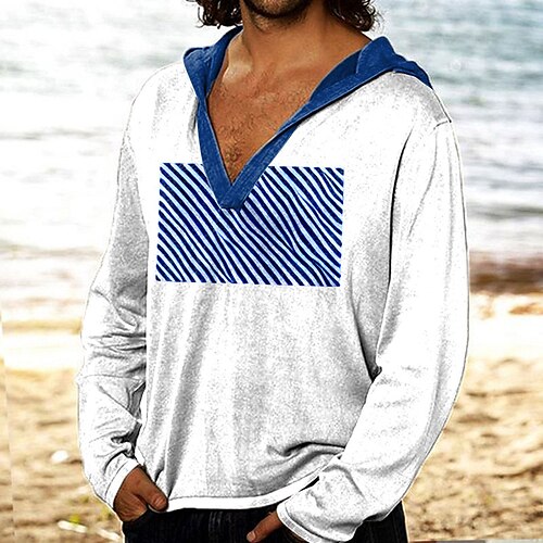 

Men's Unisex T shirt Tee 3D Print Color Block Graphic Prints V Neck Hooded Daily Holiday Print Long Sleeve Tops Designer Lightweight Casual Classic White
