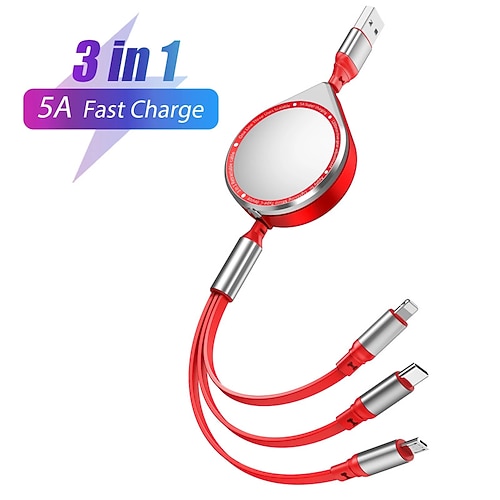 

3 in 1 USB Charging Cable for iPhone 13 12 11 Micro USB Type-C Cable Retractable Portable Charging Cable for Huawei Samsung Xiaomi