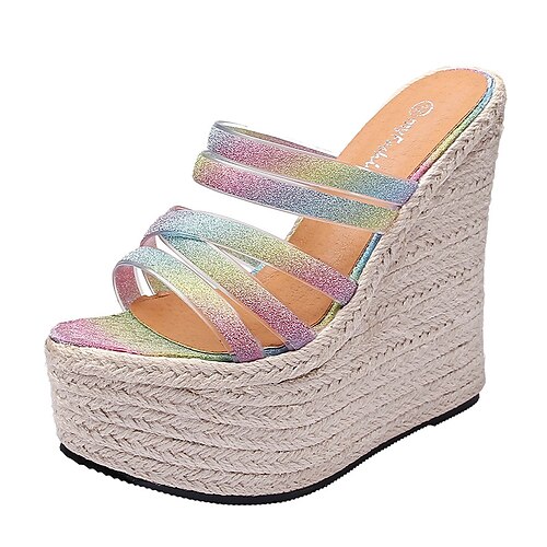 

Women's Sandals Wedge Sandals Espadrilles Platform Sandals Wedge Heel Open Toe Elegant Casual Party PVC Loafer Spring Summer Camouflage Silver Rainbow