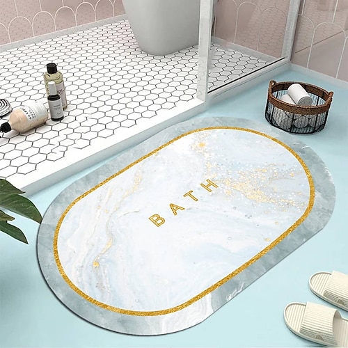 

Marble Pattern Diatomaceous Earth Bath Mat Creative Rubber Bathroom Rug Non-slip