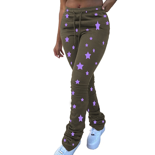 

Women's Chinos Pants Trousers Purple Pink Mid Waist Fashion Casual Weekend Print Micro-elastic Full Length Comfort Star S M L XL XXL