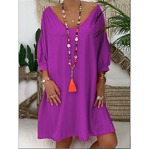 

Women's T shirt Dress Plain Daily Weekend T shirt Dress Long Sleeve V Neck Casual Streetwear Blue Gray Purple S