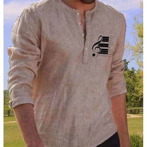 

Men's Shirt Solid Color Notes Round Neck Street Casual Button-Down Print Half Sleeve Tops Designer Casual Fashion Breathable Blue Red Beige / Summer