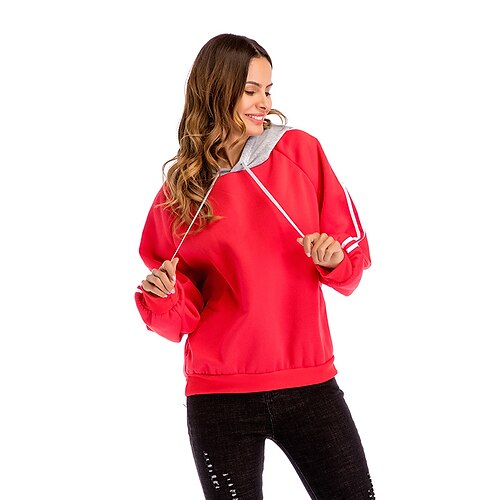 

Women's Pullover Hoodie Sweatshirt Striped Daily Sports Active Streetwear Hoodies Sweatshirts Blue Wine Red