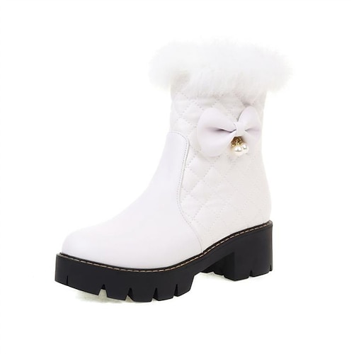 

Femme Bottes Bottes de neige du quotidien Bottines Bottines Hiver Noeud Perle Talon Plat Bout rond Minimalisme Cuir PU Fermeture Couleur Pleine Noir Blanche