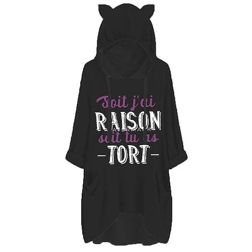 

Women's Shift Dress Short Mini Dress Black Long Sleeve Letter Pocket Print Fall Spring Hooded Casual 2022 S M L XL XXL 3XL