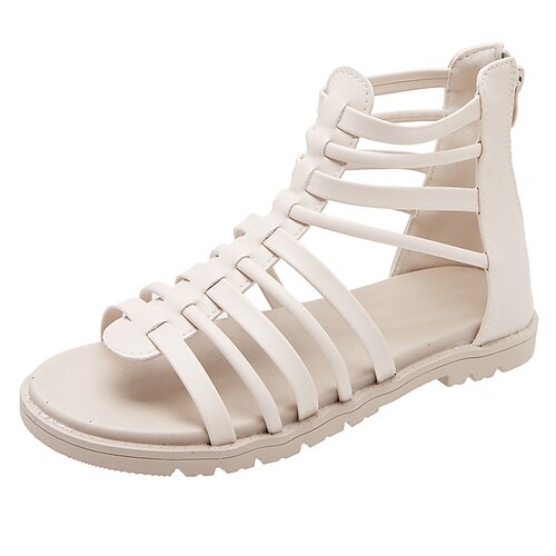 

Women's Sandals Gladiator Sandals Roman Sandals Flat Heel Open Toe Casual Minimalism Daily Office PU Leather Zipper Spring Summer Solid Colored Black Beige