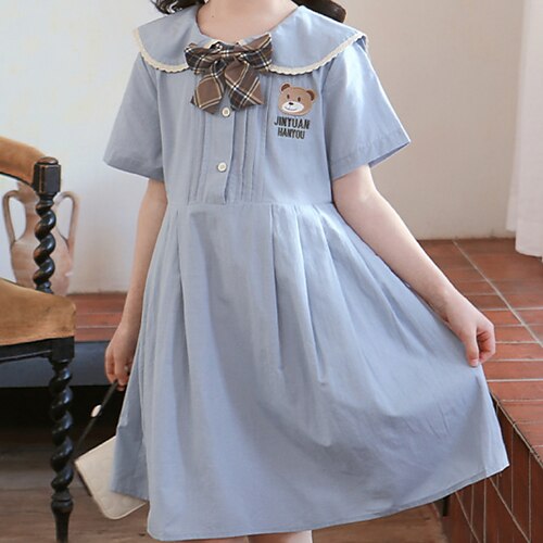 

Kids Little Girls' Dress Solid Colored Letter A Line Dress Daily Vacation Ruched Print Light Blue Asymmetrical Short Sleeve Beautiful Cute Dresses Spring Summer Regular Fit 4-13 Years