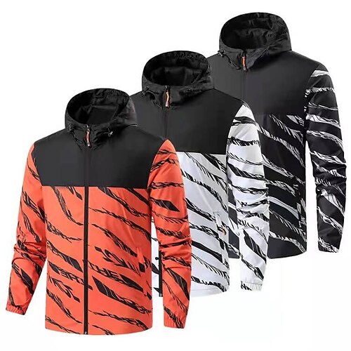 

Men's Hoodie Jacket Hiking Jacket Hiking Windbreaker Outdoor Stripes Thermal Warm Windproof Breathable Lightweight Outerwear Windbreaker Trench Coat Full Length Visible Zipper Hunting Fishing Climbing