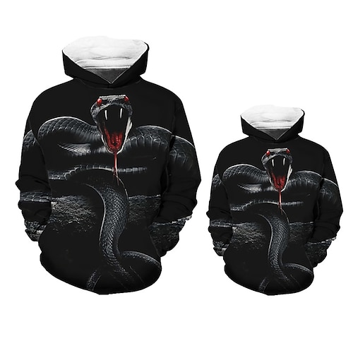 

Dad and Son Hoodie Animal Street Print Black Long Sleeve Active Matching Outfits