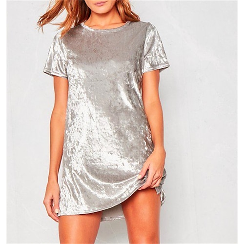 

Women's A Line Dress Short Mini Dress Silver Short Sleeve Solid Color Patchwork Spring Summer Crew Neck Casual Modern 2022 S M L XL