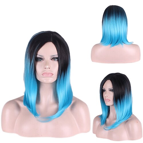 

Synthetic Wig Straight Middle Part Machine Made Wig Medium Length A1 Synthetic Hair Women's Soft Classic Easy to Carry Blue Ombre / Daily Wear / Party / Evening