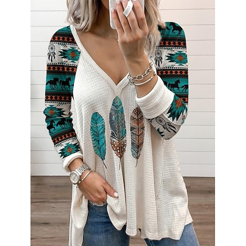 

Sq3707 European And American Women's Clothing 2021 Independent Station Autumn Hot Sale Printing Ethnic Style T-Shirt Top Women Factory Direct Sales
