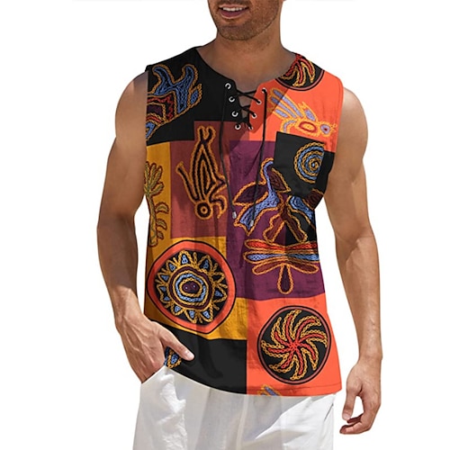 

Men's Tank Top Vest Graphic V Neck Blue Dusty Rose Orange 3D Print Street Daily Short Sleeve Drawstring 3D Clothing Apparel Fashion Casual Comfortable / Summer / Summer / Beach