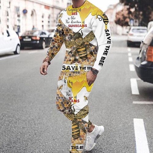

Men's Tracksuit Hoodies Set Graphic Patterned Bee 2 Piece Print Sports Outdoor Casual Sports 3D Print Sportswear Basic Essential Hoodies Sweatshirts White Black Yellow