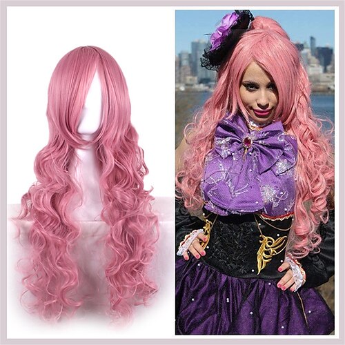 

Synthetic Wig Curly Asymmetrical Machine Made Wig Long Pink Synthetic Hair Women's Soft Classic Easy to Carry Pink / Daily Wear / Party / Evening