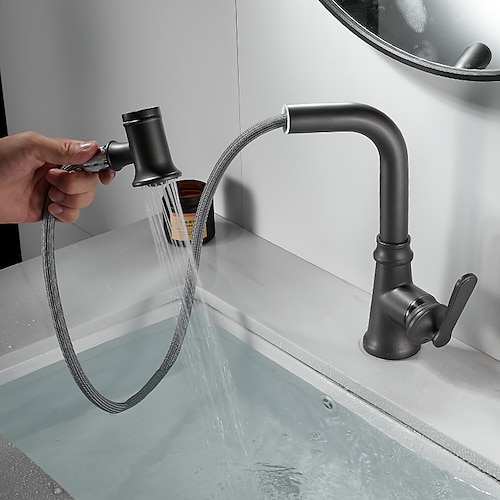 

Kitchen Faucet with Pull out Spray - Single Handle One Holes Electroplated Pull-out / Pull-down / Standard Spout / Tall / High Arc Centerset Minimalist / Modern Contemporary Kitchen Taps