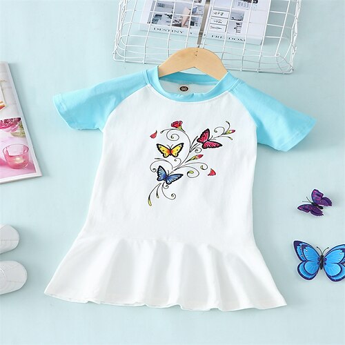 

Kids Toddler Little Girls' Dress Butterfly Flower Skater Dress Graduation Vacation Print Blue Knee-length Short Sleeve Cute Dresses Summer Loose 1 PC 2-6 Years