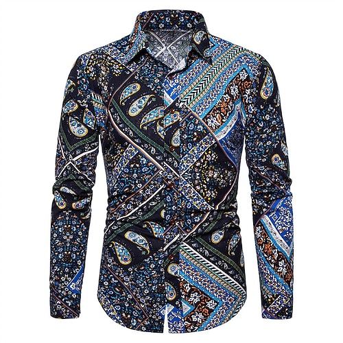 

Men's Shirt 3D Print Graphic Patterned Vintage Turndown Street Daily Button-Down Long Sleeve Tops Casual Fashion Comfortable Navy Blue