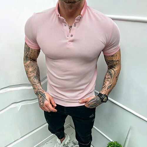 

Men's Collar Polo Shirt Golf Shirt Solid Color Turndown Pink Outdoor Street Short Sleeve Button-Down Clothing Apparel Fashion Casual Breathable Comfortable / Summer / Summer