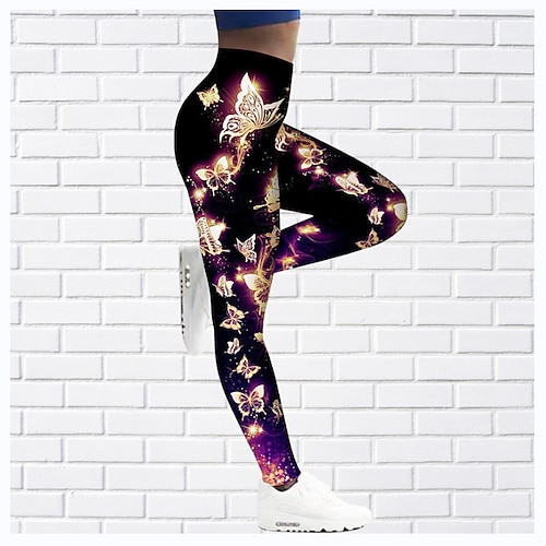 

Women's Yoga Pants Tummy Control Butt Lift High Waist Yoga Fitness Gym Workout Leggings Bottoms Butterfly Green Purple Rosy Pink Sports Activewear High Elasticity Skinny / Athletic / Athleisure