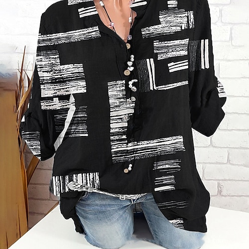 

Women's Plus Size Tops Blouse Abstract Print Half Sleeve Shirt Collar Streetwear Daily Weekend Polyester Fall Spring Black