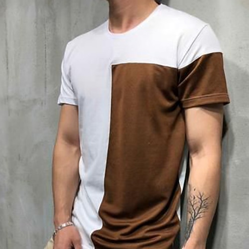 

Men's T shirt Tee Color Block Crew Neck Street Casual Patchwork Short Sleeve Tops Basic Fashion Classic Comfortable White / Summer