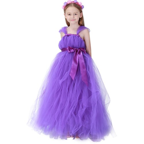 

Kids Girls' Halloween Dress Plain A Line Dress Maxi Dress Performance Ruched Sleeveless Cute Dress 3-12 Years Summer Purple