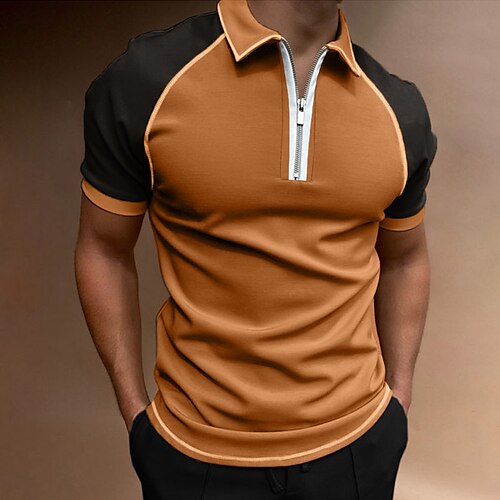 

Men's Golf Shirt Color Block Turndown Street Casual Zipper Short Sleeve Tops Casual Fashion Comfortable Brown / Beach