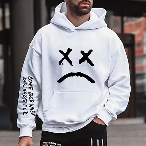 

Men's Hoodie White Hooded Graphic Letter Print Pocket Going out Streetwear Streetwear Cool Designer Winter Fall & Winter Clothing Apparel Hoodies Sweatshirts Long Sleeve