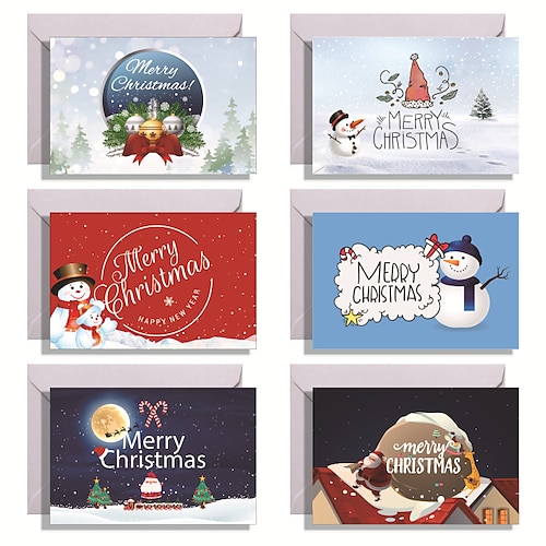 

6pcs Christmas Tree Santa Claus Snowman Card Congratulations Cards Thank You Cards for Gift Decoration Party with Envelope 7.95.9 inch Paper