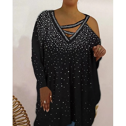 

Women's Plus Size Tops Blouse Galaxy Print Long Sleeve V Neck Vintage Daily Weekend Polyester Spring Summer Black