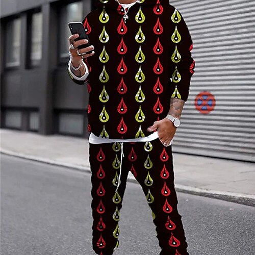 

Men's Tracksuit Hoodies Set Graphic Patterned Geometric 2 Piece Print Sports Outdoor Casual Sports 3D Print Sportswear Basic Essential Hoodies Sweatshirts Black Gray Brown