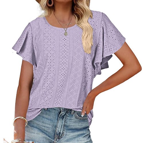 

Amazon Cross-Border 2022 Summer Wish Women's New Women's T-Shirt Hollow Waist Lotus Leaf Sleeve Casual Top