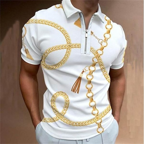 

Men's Collar Polo Shirt Golf Shirt Graphic Turndown White 3D Print Street Daily Short Sleeve Zipper 3D Clothing Apparel Fashion Casual Breathable Comfortable / Beach