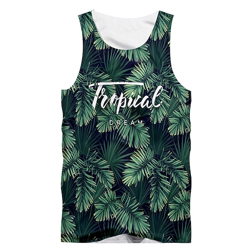 

Men's Tank Top Vest 3D Print Plants Graphic Patterned Crew Neck Street Casual Print Sleeveless Tops Basic Fashion Classic Comfortable Green / Black / Summer