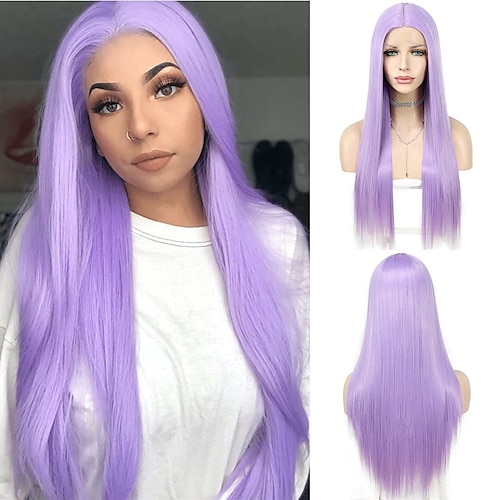 

Synthetic Lace Wig kinky Straight Style 12-26 inch Purple Middle Part 132.5 lace front Wig Women's Wig Bright Purple / Synthetic Hair