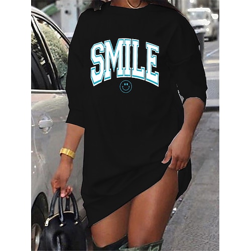 

Women's Shift Dress Short Mini Dress Black Long Sleeve Letter Print Fall Spring Crew Neck Casual Fashion 2022 S M L XL XXL 3XL