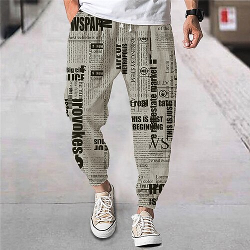 

Men's Joggers Trousers Beach Pants Drawstring Elastic Waist 3D Print Letter Graphic Prints Comfort Breathable Sports Outdoor Casual Daily Streetwear Stylish Gray Micro-elastic / Elasticity