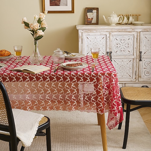 

Halloween Tablecloth - Decorative Lace Table Clothes for Rectangle Table, Christmas Table Linen Overlay Fabric Wrinkle Free Table Cover, Winter & Holiday