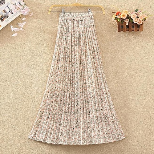 

Women's Skirt Swing Work Skirts Midi Chiffon Black Blue Green Beige Skirts Pleated Print Fashion Holiday Weekend One-Size