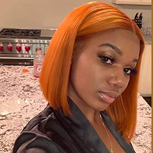 

Synthetic Lace Wig kinky Straight Style 10-16 inch Orange Bob 132.5 lace front Wig Women's Wig Orange / Synthetic Hair