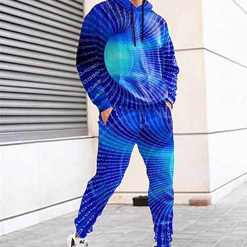 

Men's Tracksuit Hoodies Set Graphic Patterned Gradient 2 Piece Print Sports Outdoor Casual Sports 3D Print Sportswear Basic Essential Hoodies Sweatshirts Green Black Blue