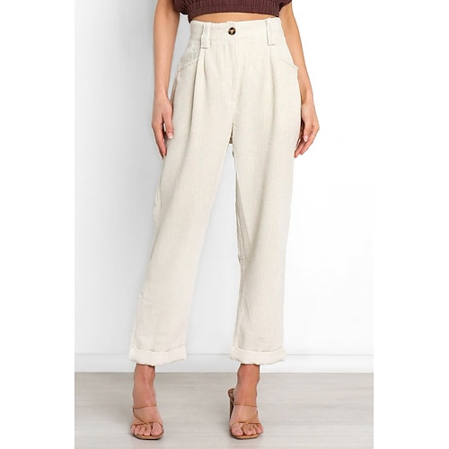 

Women's Pants Trousers Straight Corduroy Orange Navy Blue Beige Mid Waist Fashion Casual Daily Side Pockets Micro-elastic Full Length Comfort Plain S M L XL