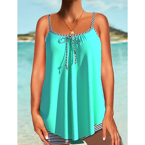 

Women's Swimwear Tankini 2 Piece Normal Swimsuit High Waisted Striped Green Padded Strap Bathing Suits Sports Vacation Sexy / New
