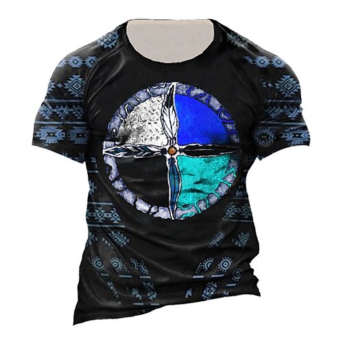 

Men's Unisex T shirt Tee 3D Print Tribal Graphic Prints Crew Neck Street Daily Print Short Sleeve Tops Designer Casual Vintage Big and Tall Green Blue Purple / Summer / Summer