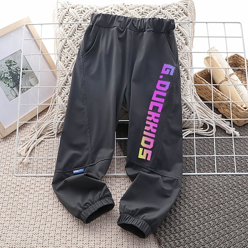 

Kids Boys Pants Gray Letter Fall Spring Active Casual 5-12 Years